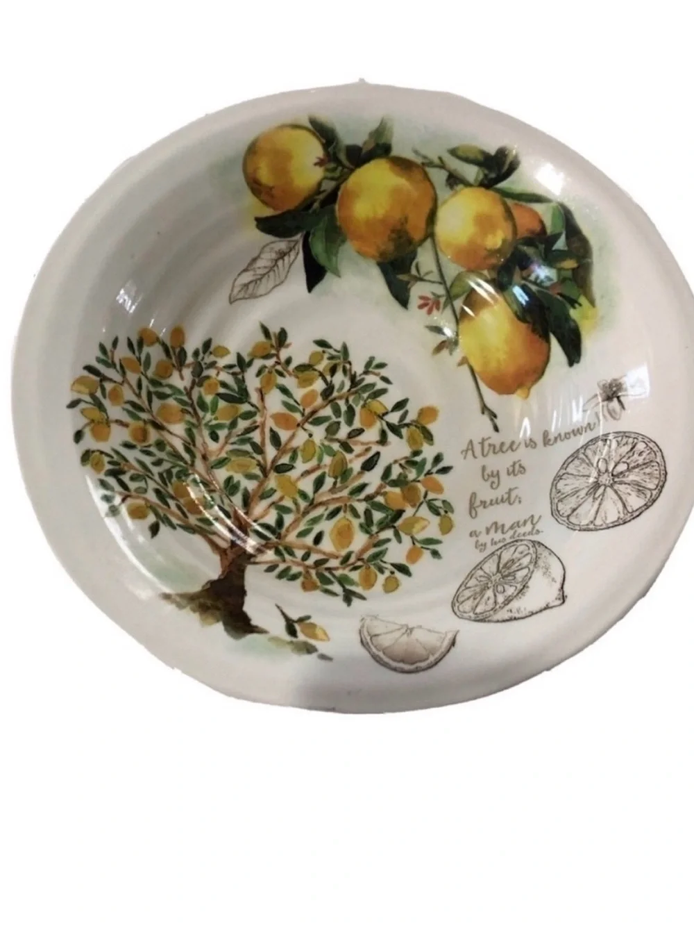 Lemon Motif Ceramic Serving Bowl - White and Yellow made in Italy